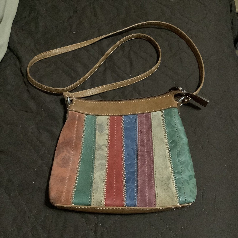 Fossil Rainbow Leather Crossbody Bag Multi Textured Suede Patchwork Purse